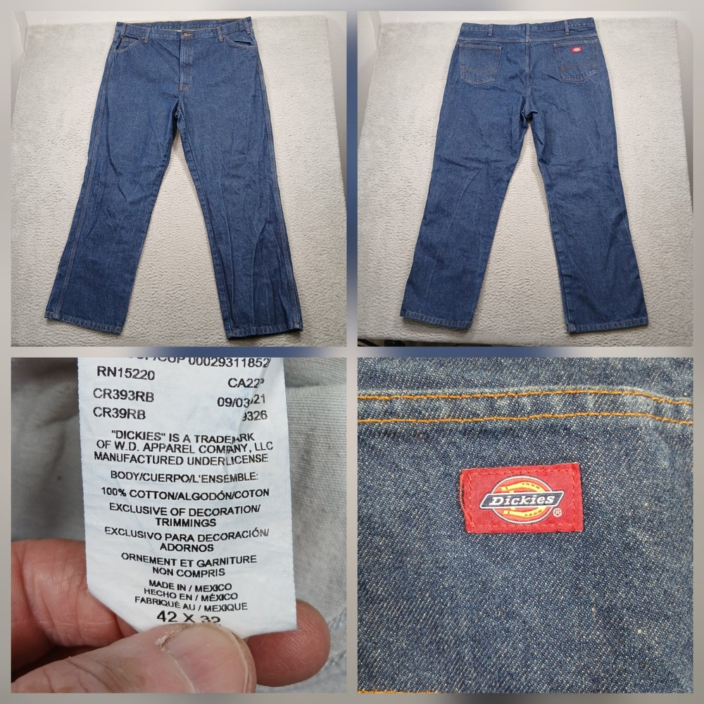 Dickies Jeans Mens 42x32 Blue Denim Straight Fit‎ Workwear 100% Cotton